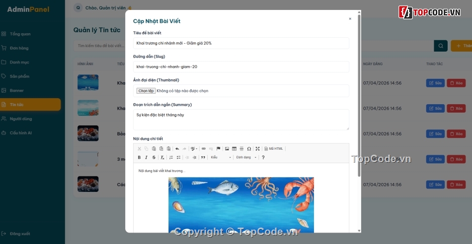 Web bán hải sản,hải sản,tích hợp